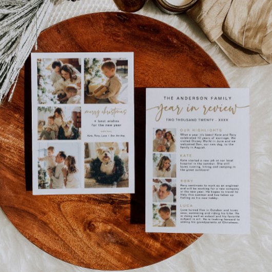 モダンレビュー年カードファミリーニュース金ゴールドシンプル シーズンカード