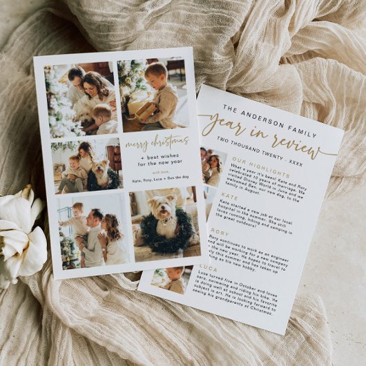 モダンレビュー年カードファミリーニュース金ゴールドシンプル シーズンカード