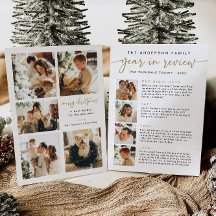 モダンレビュー年カードファミリーニュース金ゴールドシンプル