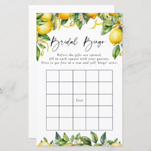 モダンレモン柑橘類ブライダルビンゴゲーム (正面/裏面)