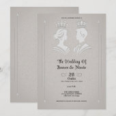モダンロイヤル キング & クイーン グレー ウェディング 招待状 (正面/裏面)