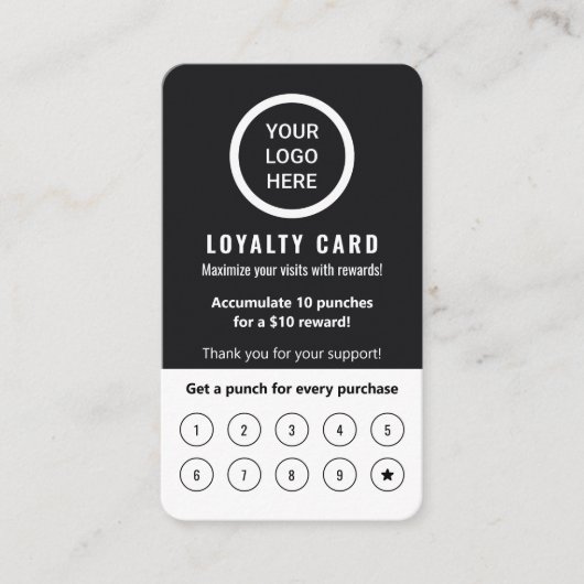 モダンロエレガントミニマルゴの白黒のお客様 ロイヤリティカード (正面)