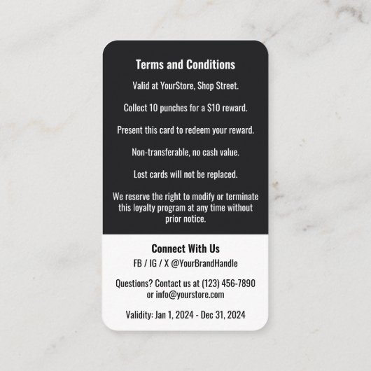 モダンロエレガントミニマルゴの白黒のお客様 ロイヤリティカード (裏面)