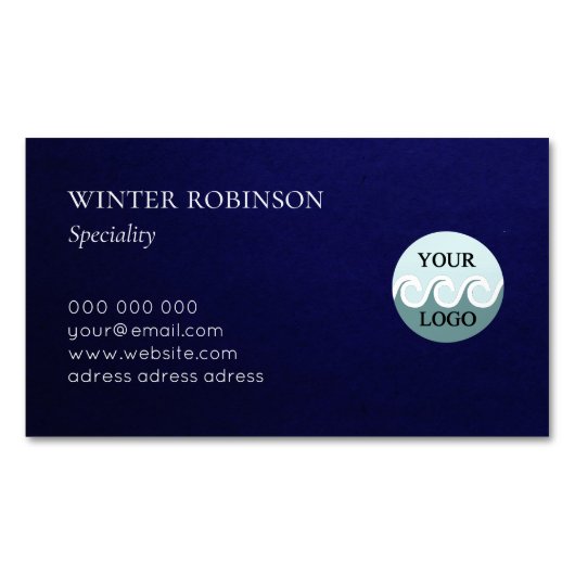 モダンロカスタムゴのミニマルなミッドナイト・ブルー・ブシン マグネット名刺 (正面)