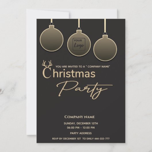 モダンロゴタイポグラフィ企業のクリスマスパーティー 招待状 (正面)