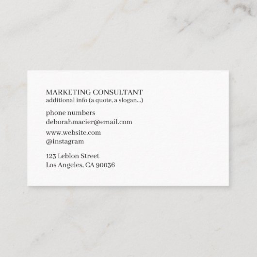 モダンロゴ付きホワイトビジネス用カード 名刺 (裏面)