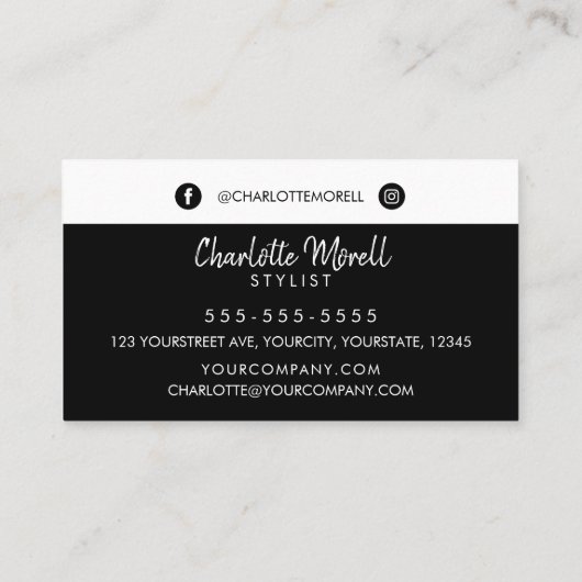 モダンロゴ付きミニマシンプルリスト白黒 予約カード (裏面)