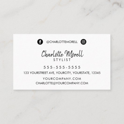 モダンロゴ付きミニマシンプルリスト白黒 予約カード (裏面)