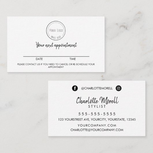 モダンロゴ付きミニマシンプルリスト白黒 予約カード (正面/裏面)