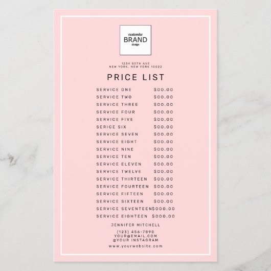 モダンロゴ ブラッシュピンク ビューティー 価格 サービス一覧 チラシ (正面)