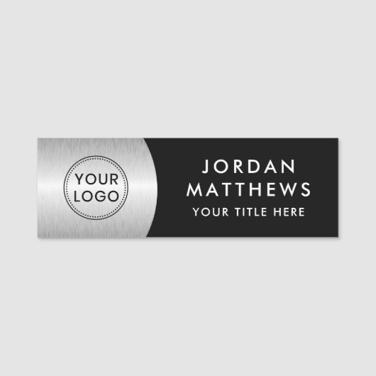 モダンロゴ、名前、タイトルsilver gradient black 名札 (正面)