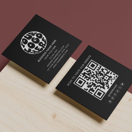 モダンロゴQRコード カスタムロゴ ブラック&ホワイト スクエア名刺