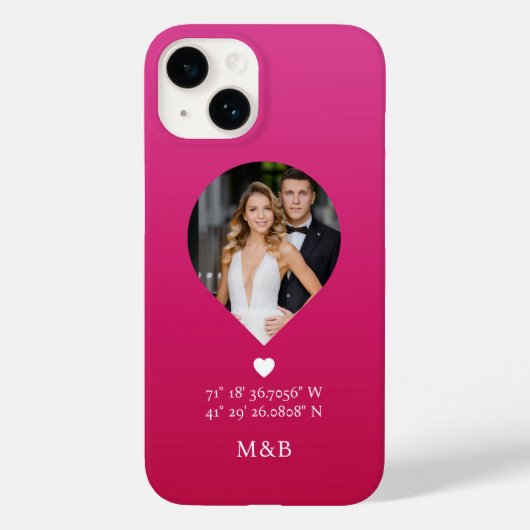 モダンロマンチックハートモノグラムフォト座標デザイン Case-Mate iPhoneケース (裏面)
