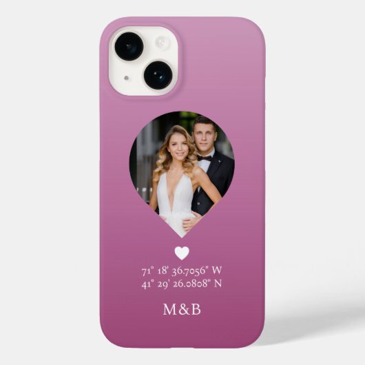 モダンロマンチックハート座標モノグラム写真 Case-Mate iPhoneケース (裏面)