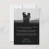モダンロマンティックなモノクロ写真と手書き風フォントの結婚式 サンキューカード (裏面)