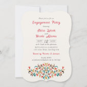 モダンロマンティックエレガントフラワエンゲージメントパーティ 招待状 (正面)