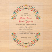 モダンロマンティックエレガントフラワーリースウェディング アクリル招待状 (正面)