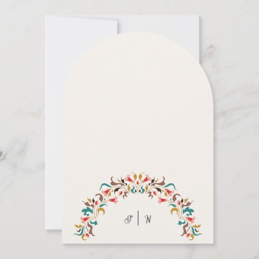 モダンロマンティックエレガントフラワーリースウェディング 招待状 (裏面)