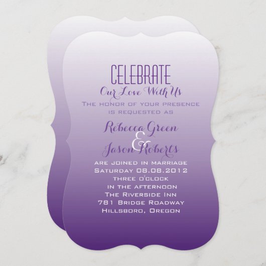 モダンロマンティックサマー ライラックオンブルパープルウェディング 招待状 (正面/裏面)