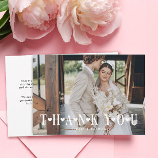モダンロマンティックハートの結婚式フォト サンキューカード