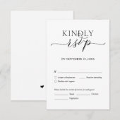 モダンロマンティック、ブラックスクリプト、結婚式の食事への返信 エンクロージャーカード (正面/裏面)