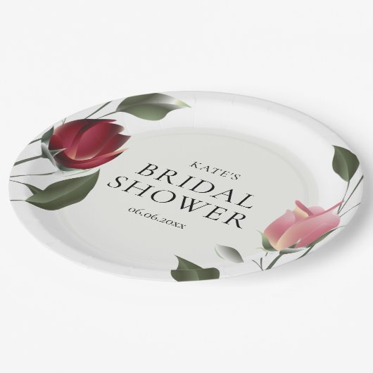 モダンローズのブライダルシャワー ペーパープレート (アングル)