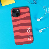 モダンローズレッドウェーブストライプネーム iPhoneケース