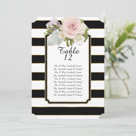 モダンローズ フローラル ワイド ストライプ テーブル シーティング リスト 招待状 (スタンド正面)