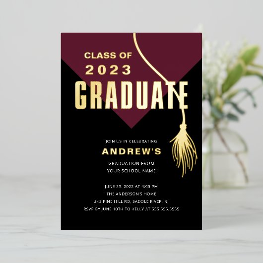 モダンワはっきりしたイン卒業キャップ 箔招待状 (立ち正面)