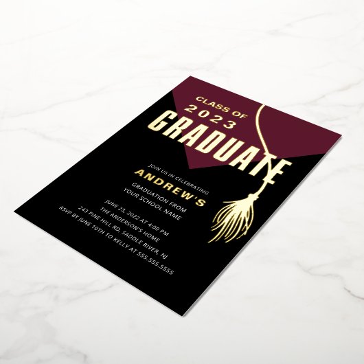 モダンワはっきりしたイン卒業キャップ 箔招待状 (回転した状態)