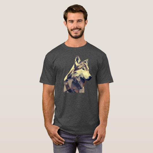 モダンワイルダーネス:抽象幾何学オオカミデザイン Tシャツ (正面フル)