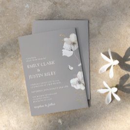 モダンワイルドフラワーウォータカラーベージュ結婚ズ 招待状