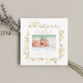 モダンワイルドフラワーピンクの女の子helloベビー誕生 案内状