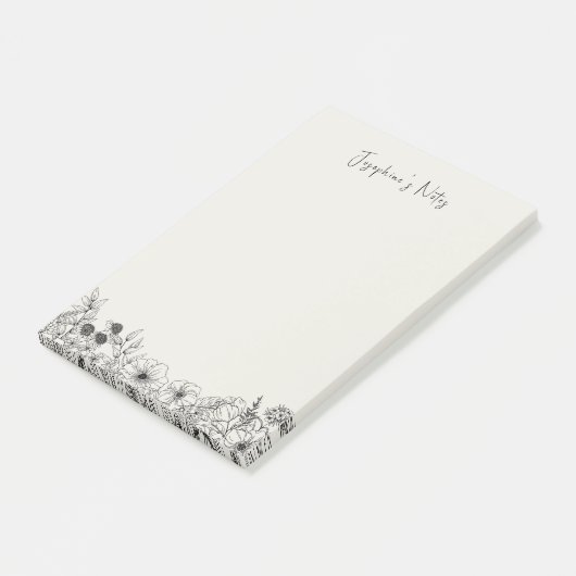 モダンワイルドフラワーブラックとクリームフローラ名 ポストイット (アングル)