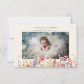 モダンワイルドフラワー2枚フォト新生児ありがとう サンキューカード (正面)