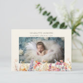 モダンワイルドフラワー2枚フォト新生児ありがとう サンキューカード (スタンド正面)