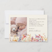 モダンワイルドフラワー2枚フォト新生児ありがとう サンキューカード (裏面)