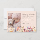 モダンワイルドフラワー2枚フォト新生児ありがとう サンキューカード (裏面)