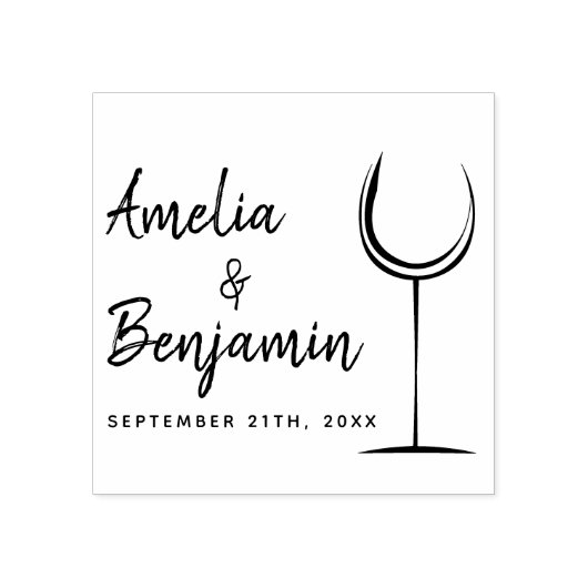 モダンワイングラスタイポグラフィカップルの名結婚前 ラバースタンプ (インプリント)