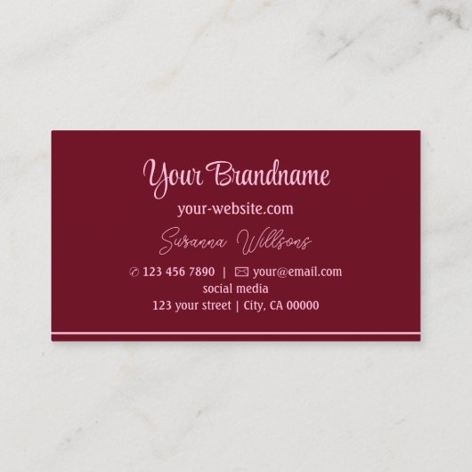 モダンワインレッドストライプピンクプロフェッショナルスタイリッシュ 名刺 (裏面)