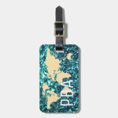 モダンワールドトラベラーマップグリッターモノグラムの名 ラゲッジタグ (正面縦)