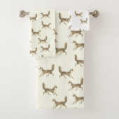 モダンヴィンテージかわいいベージュキツネパターンアイボリー バスタオルセット (インサイチュ)