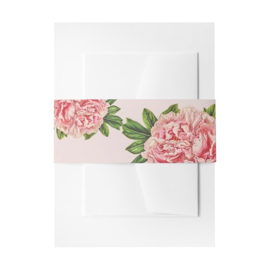 モダンヴィンテージかわいらしピンクフローラ牡丹 招待状ベリーバンド (正面例)