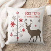 モダンヴィンテージの素朴な鹿と雪片 クッション (ブランケット)