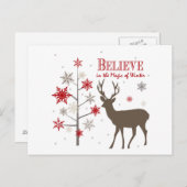 モダンヴィンテージの素朴な鹿と雪片 ポストカード (正面/裏面)
