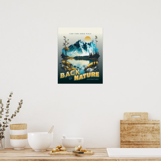 モダンヴィンテージアートワーク山と夕日の自然 ポスター (キッチン)