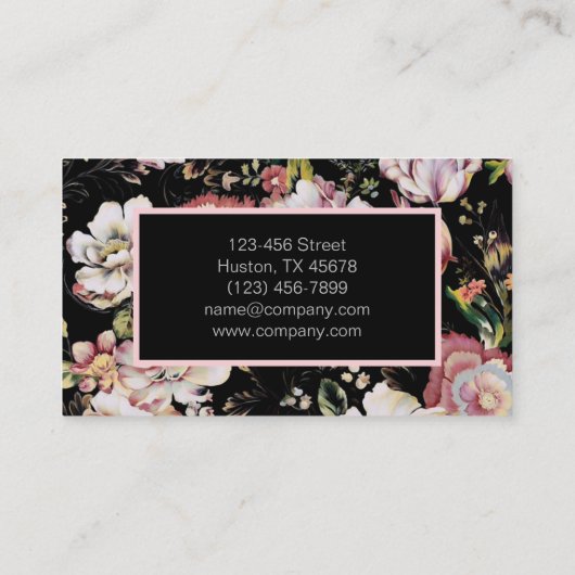 モダンヴィンテージエレガントボヘミア黒フローラ 名刺 (裏面)