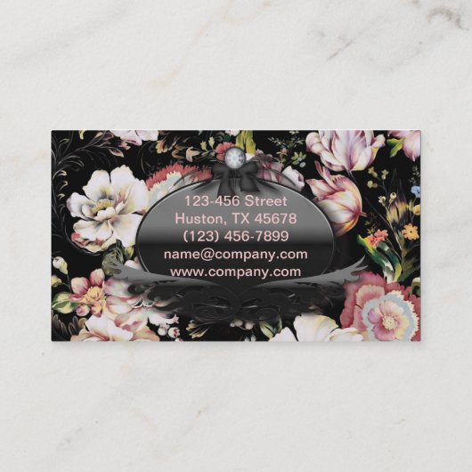 モダンヴィンテージエレガントボヘミア黒フローラ 名刺 (裏面)