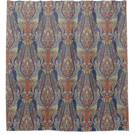 モダンヴィンテージカシミールペイズリーシャウルパターン（の模様が）ある シャワーカーテン (正面)