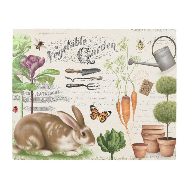 モダンヴィンテージガフランスのーデンラビット メタルプリント (正面)